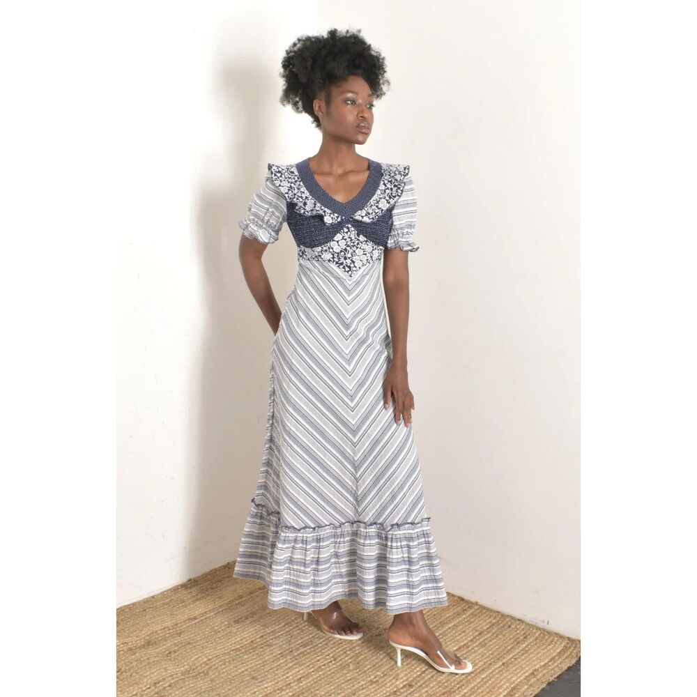 Rare Jody T of California 1970s Vintage mixed-print 100% cotton maxi dress Sz 5
